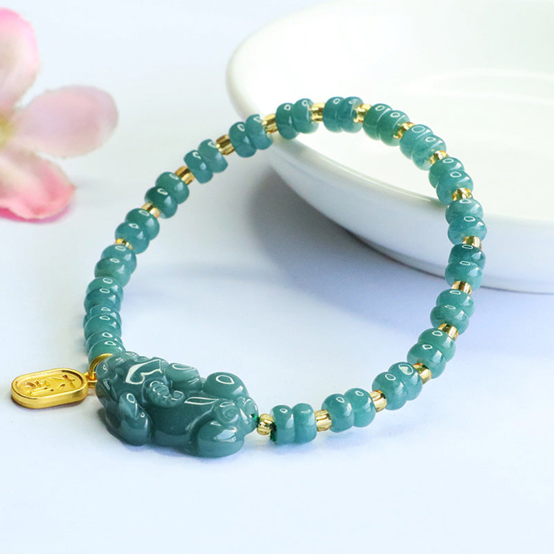 Blue Water Jadeite Pixiu & Abacus Bead Beaded Bracelet