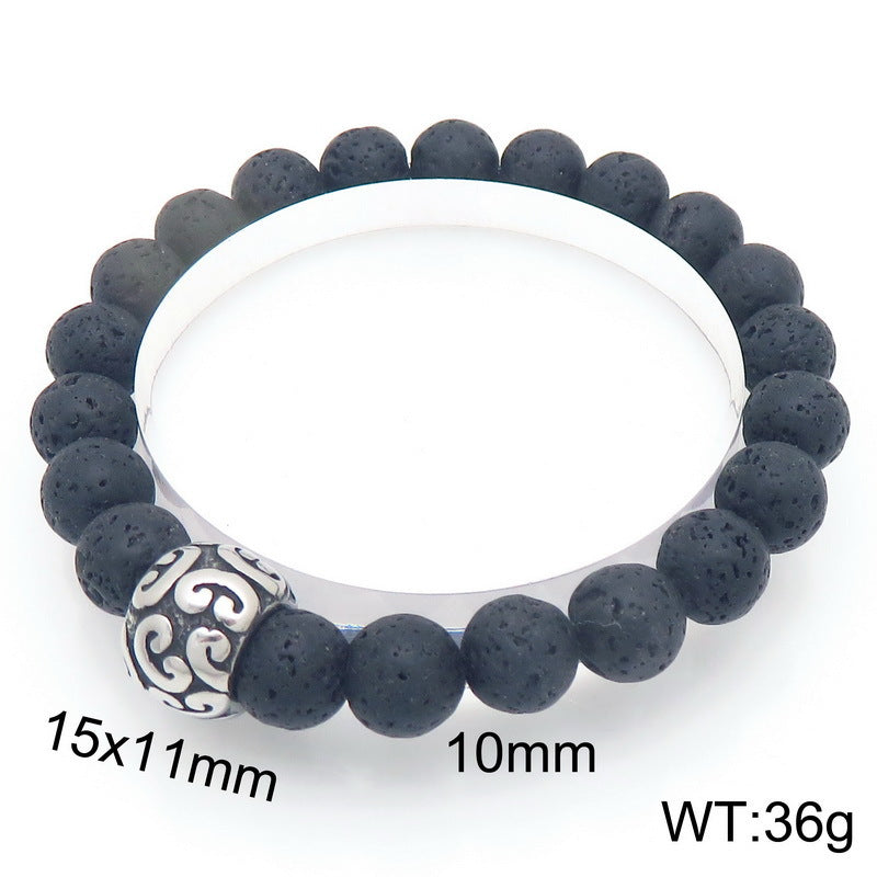 Planderful Genie Beaded Volcanic Stone Men Bracelet