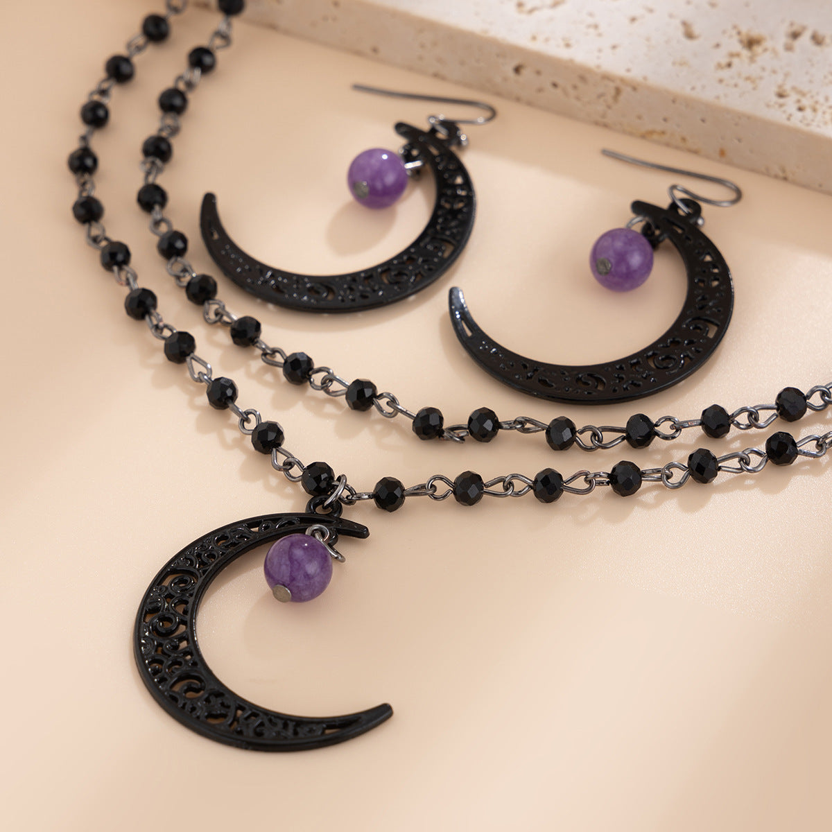 Planderful Vienna Verve Necklace and Earrings Set – Elegant Gothic Moon Pendant Design