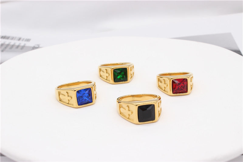 Planderful Everyday Genie Zircon Titanium Steel Ring Unisex Cross Design Bold Statement