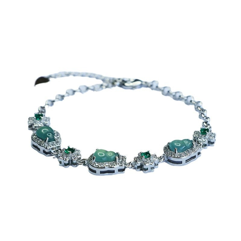 Blue Water Jadeite Gourd & Flower Bracelet