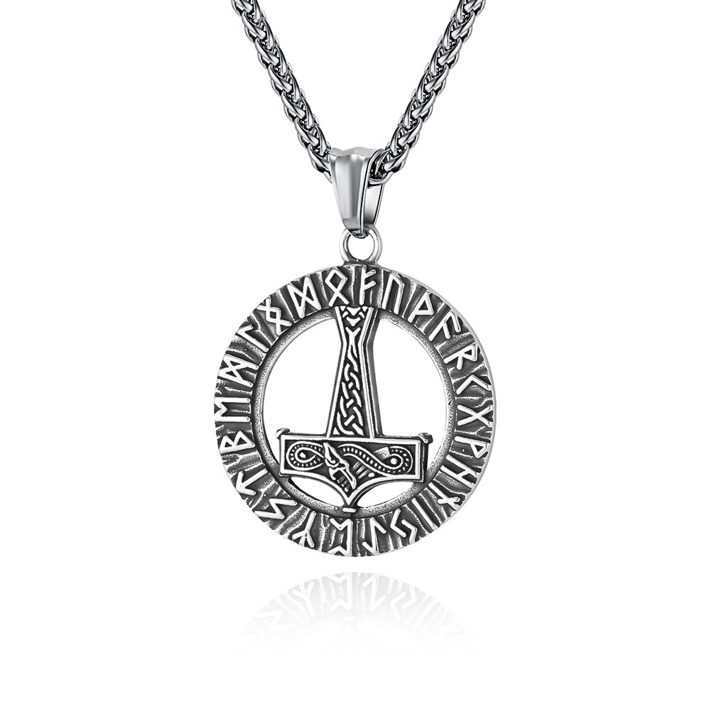 Planderful Thors Hammer Necklace Titanium Steel Durable Rune Pendant Nordic Viking Jewelry For Mythology Fans