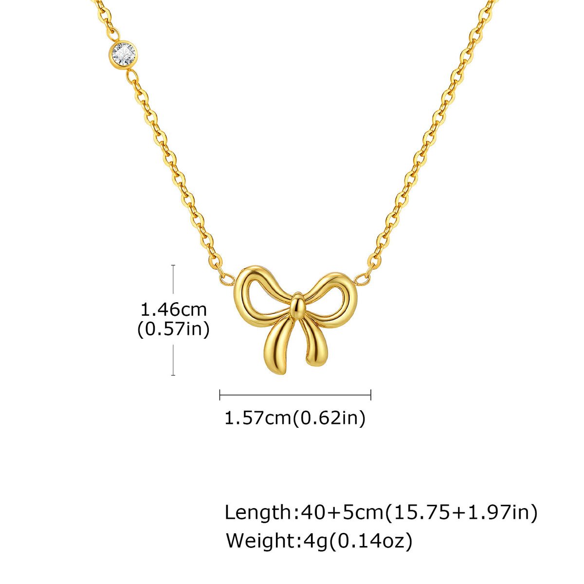Stainless Steel Flat Cross Chain Zircon Bow Necklace Gold