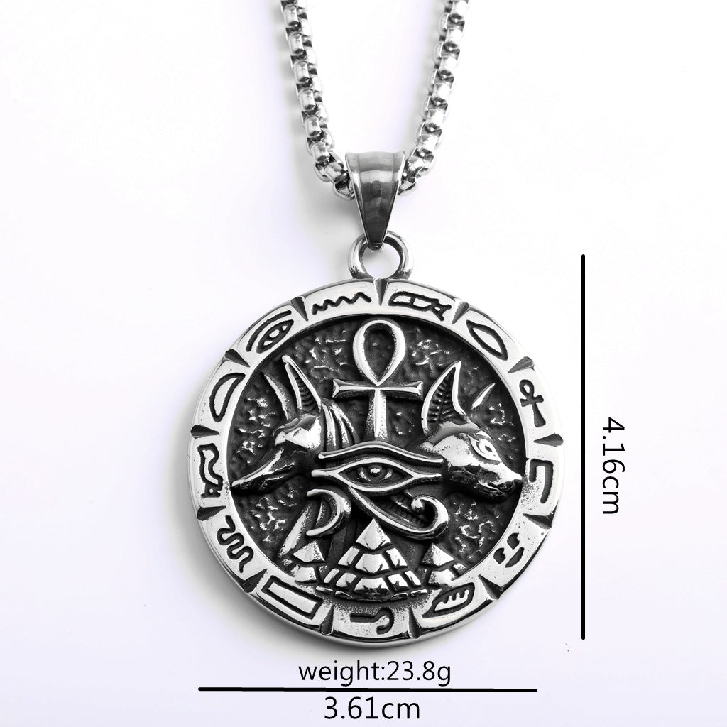 Vintage Cross Egyptian Stainless Steel Men's Pendant Necklace