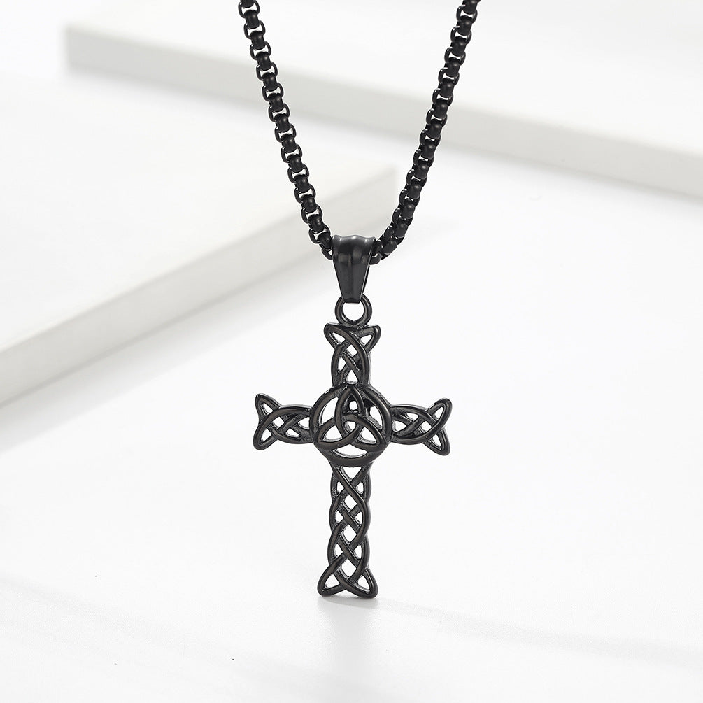 Cross-Border Amazon Celtic Knot Hollow Titanium Steel Cross Necklace for Men and Women