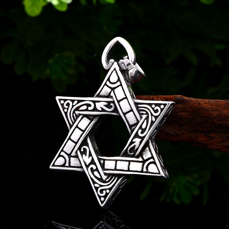 Titanium Steel Retro Hexagram Pendant for Men - European and American Style Jewelry