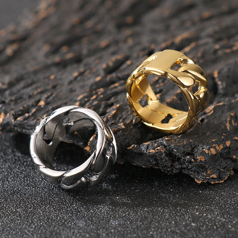 Planderful Men Stainless Steel Cuban Chain Ring Hollow