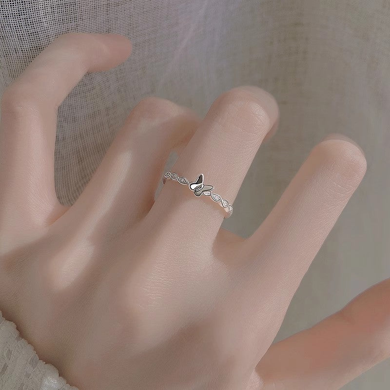 925 Sterling Silver Slightly Inlaid Zircon Love Butterfly Ring