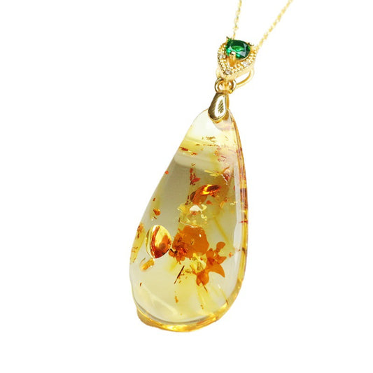 Amber Beeswax Necklace with Russian Pendant Droplets