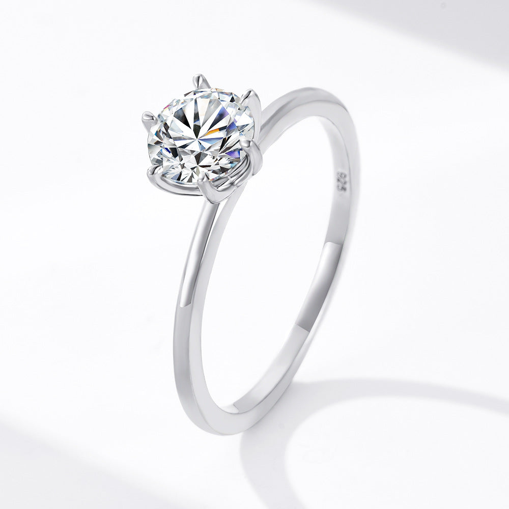 S925 Sterling Silver Mozzarella Diamond 1 Carat Ring Women's Classic Engagement Jewelry