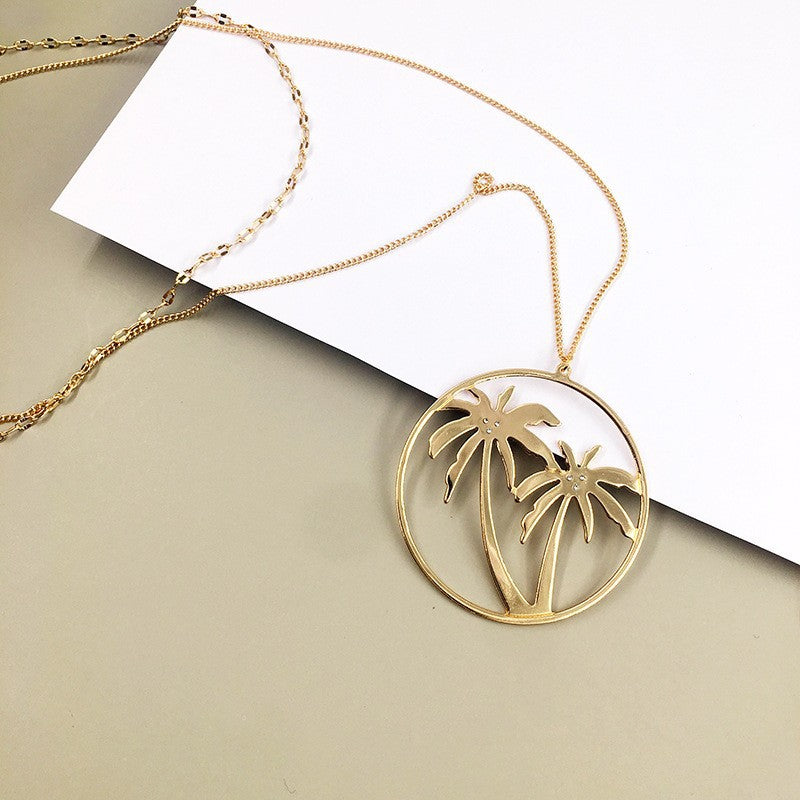 Vacation Vibes Coconut Tree Necklace - Boho Chic Sweater Chain