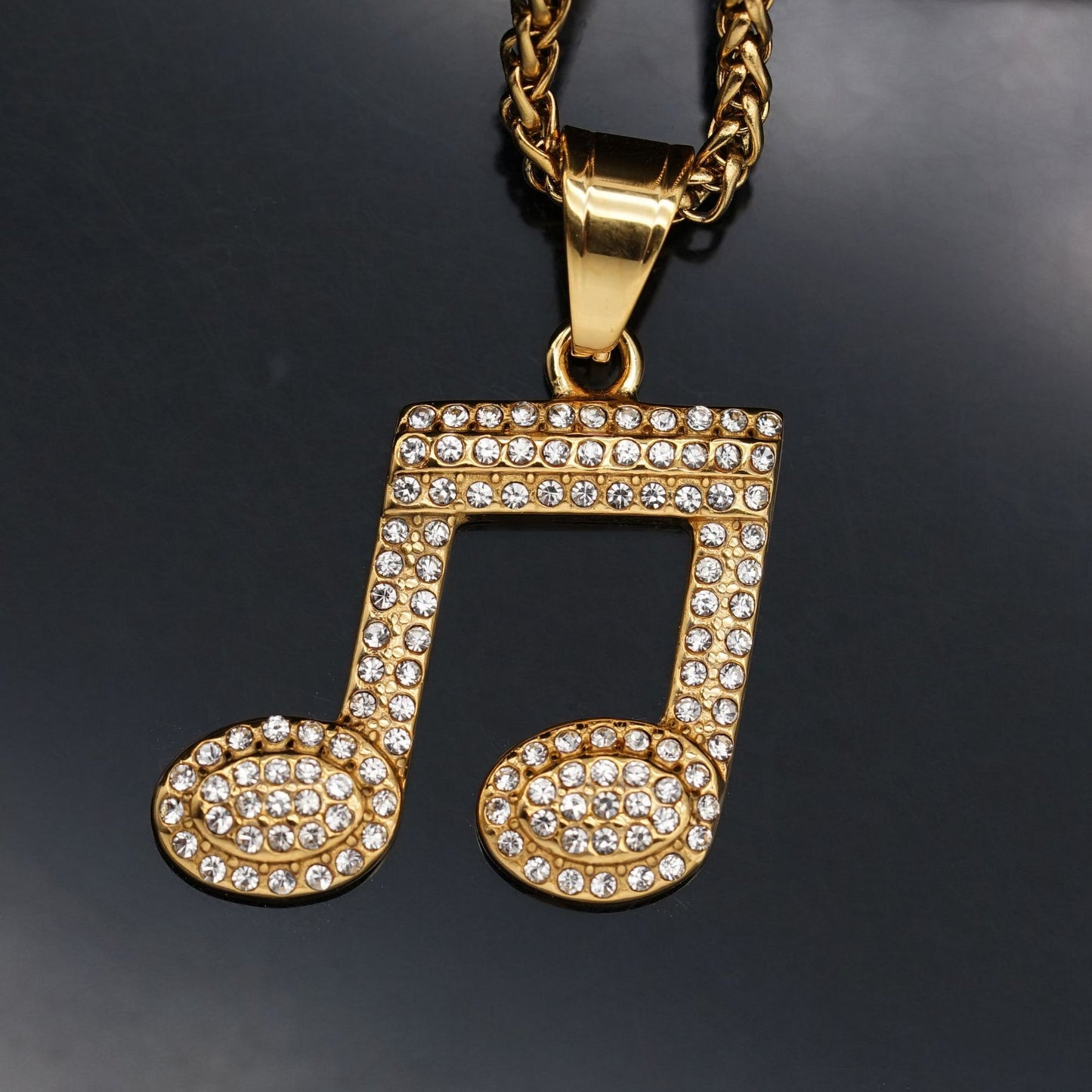 Planderful Everyday Genie Titanium Steel Music Note Necklace Unisex Pendant Trendy Zircon