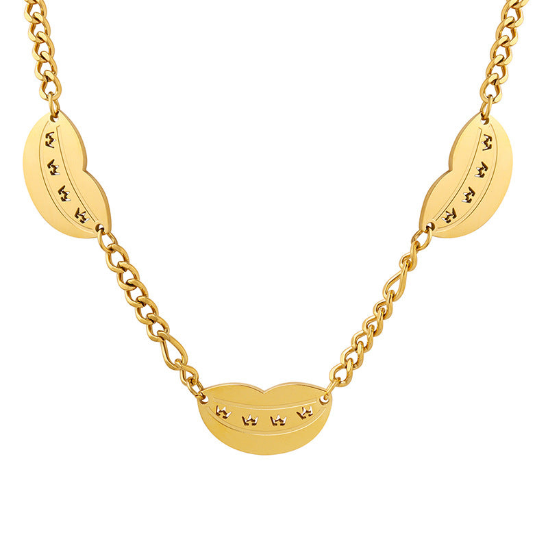 Exquisite Female Hip-Hop Lip Pendant Necklace in 18K Gold Titanium Plating