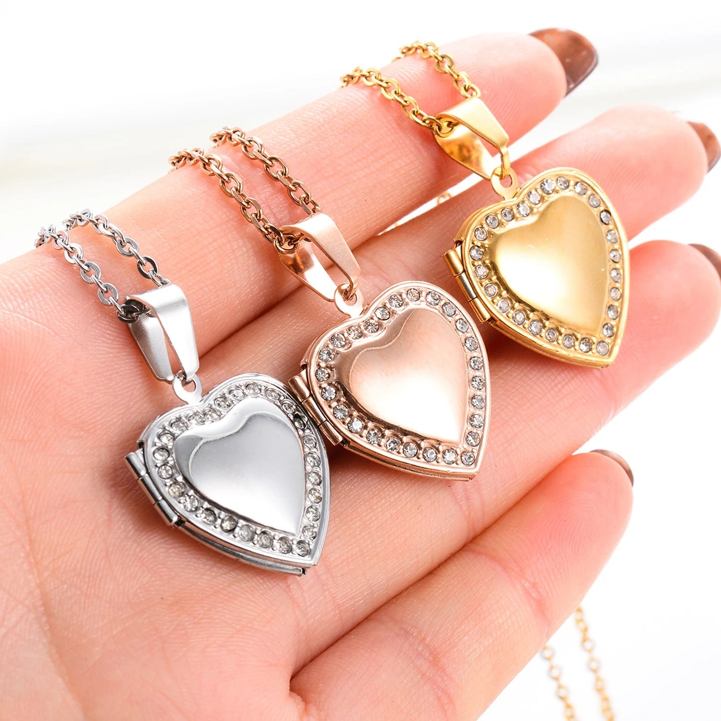 Planderful Heart Shaped Zircon Pendant Necklace Stainless Steel For Women Gift Elegant Collarbone Chain