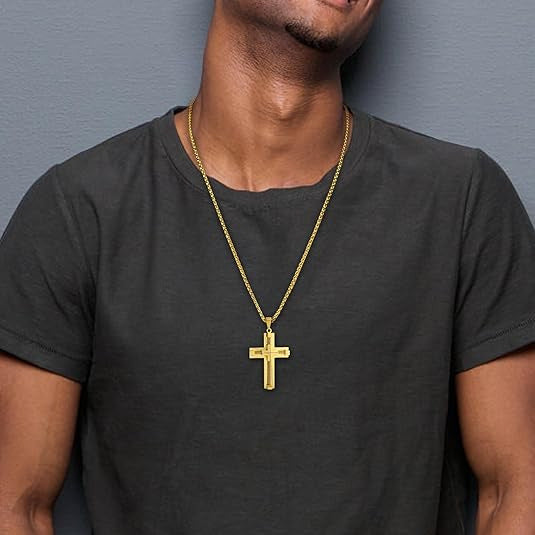 Planderful Stainless Steel Cross Pendant Necklace For Men Durable Hip Hop Style Everyday Wear Gift