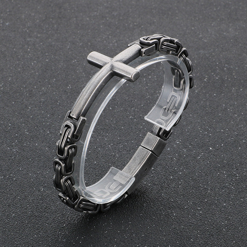Planderful Men Cross Bracelet Retro Byzantine Titanium