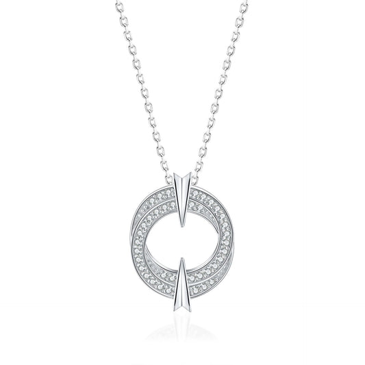 New European And American S925 Sterling Silver Necklace Women's Versatile High-End Double-Ring Round Silver Pendant Design Sense