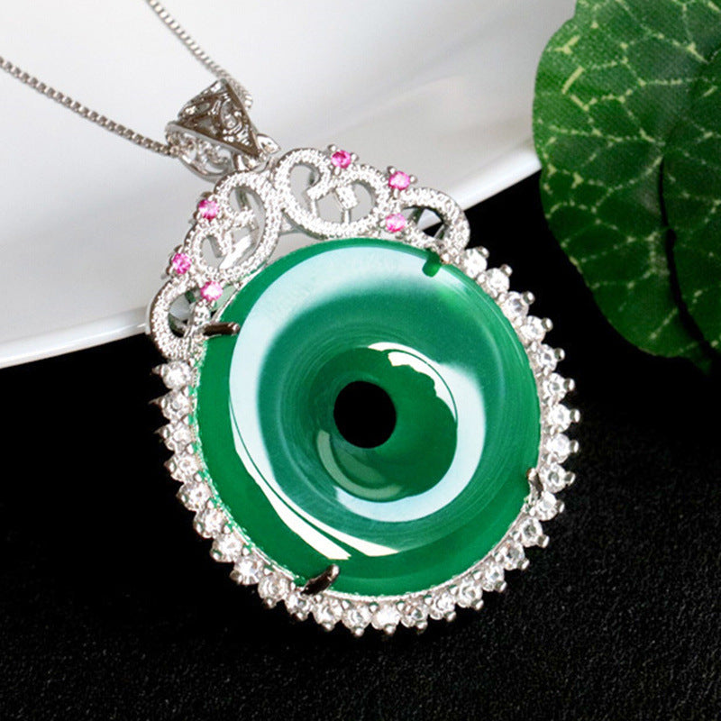 Green Chalcedony Zircon Halo Peace Buckle Necklace