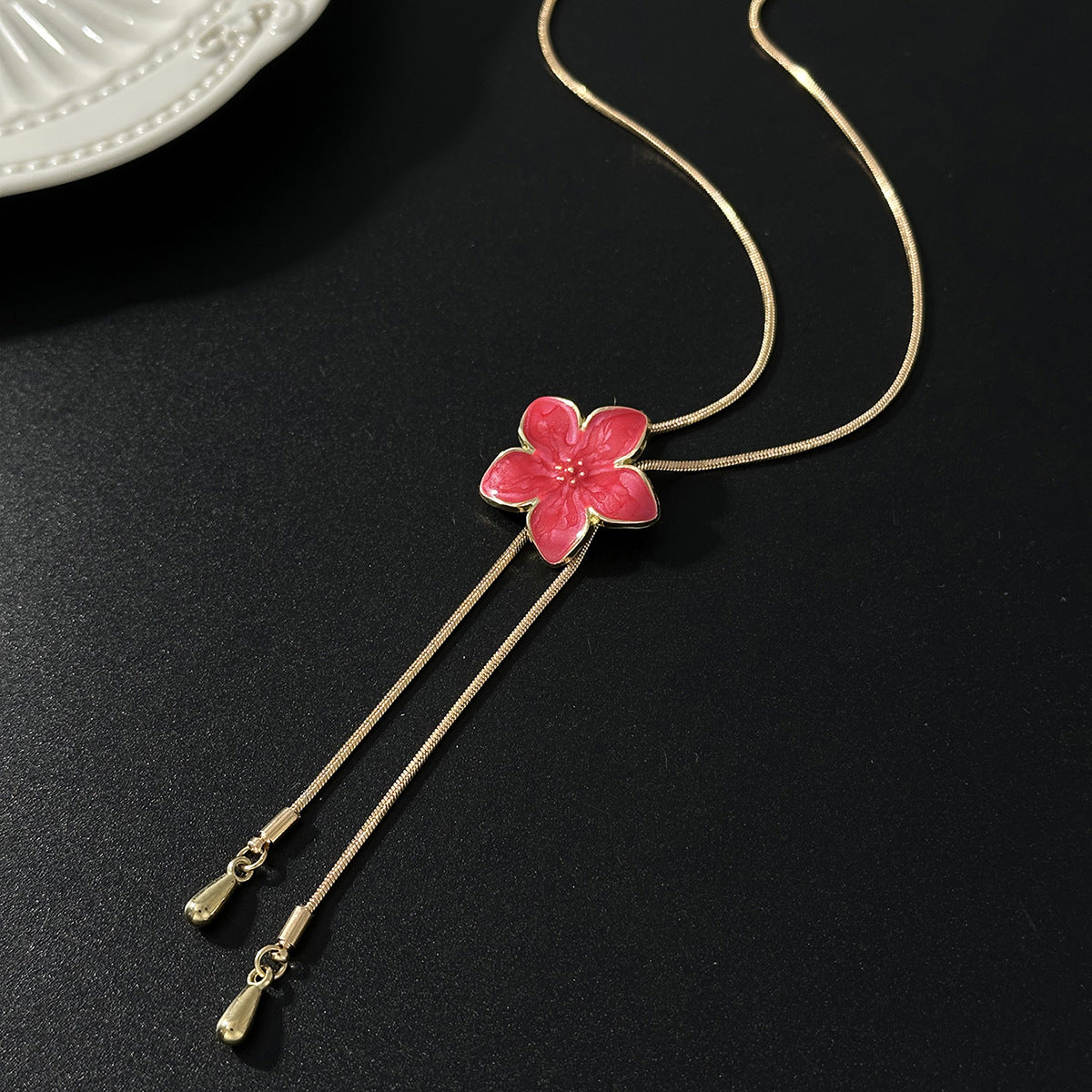 Pastoral Color Dripping Flower Pendant Necklace Adjustable Snake Bone Chain
