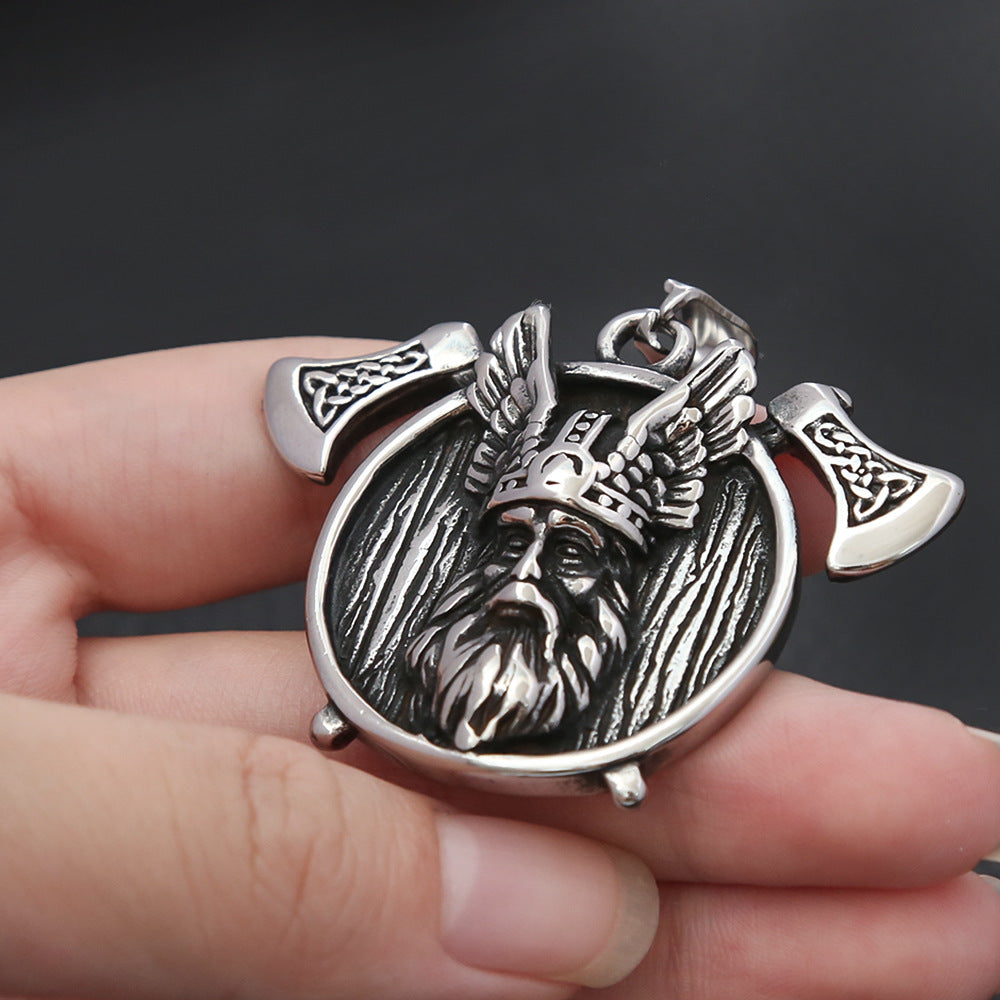 Nordic Viking Double Axe Titanium Steel Necklace Pendant Men