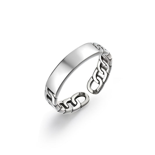 Smooth Bar Design Chain Opening Sterling Silver Ring