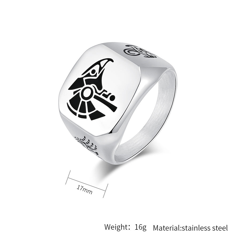 Planderful Horus Sky God Ring For Men Titanium Steel Egyptian Pharaoh Jewelry With Iconic Bold Design