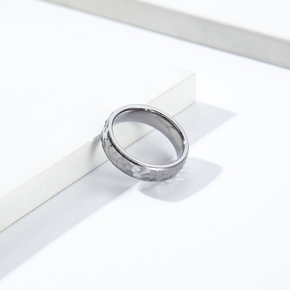 Hand-Hammered Irregular Titanium Steel Ring for Men and Women