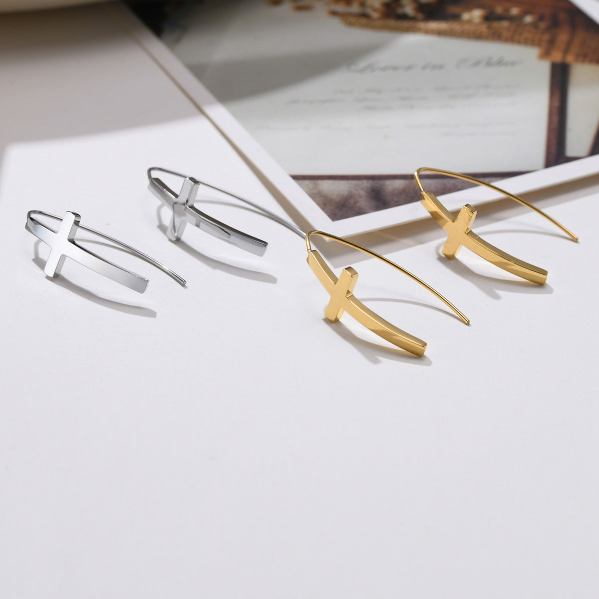 Cross Threader Drop Earrings — Gold or Silver