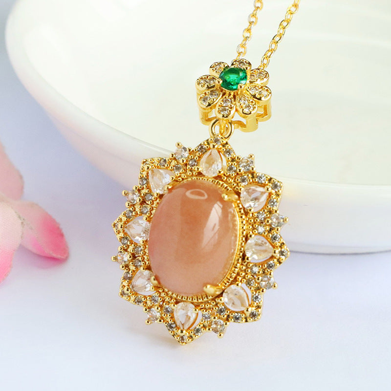 Orange Moonstone Floral Bail Pendant — No Chain