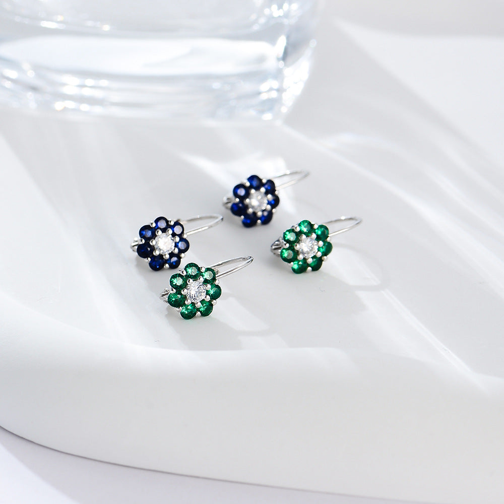 Retro Color Zircon Flower Ear Buckle Earrings Style Earrings High-End Earrings
