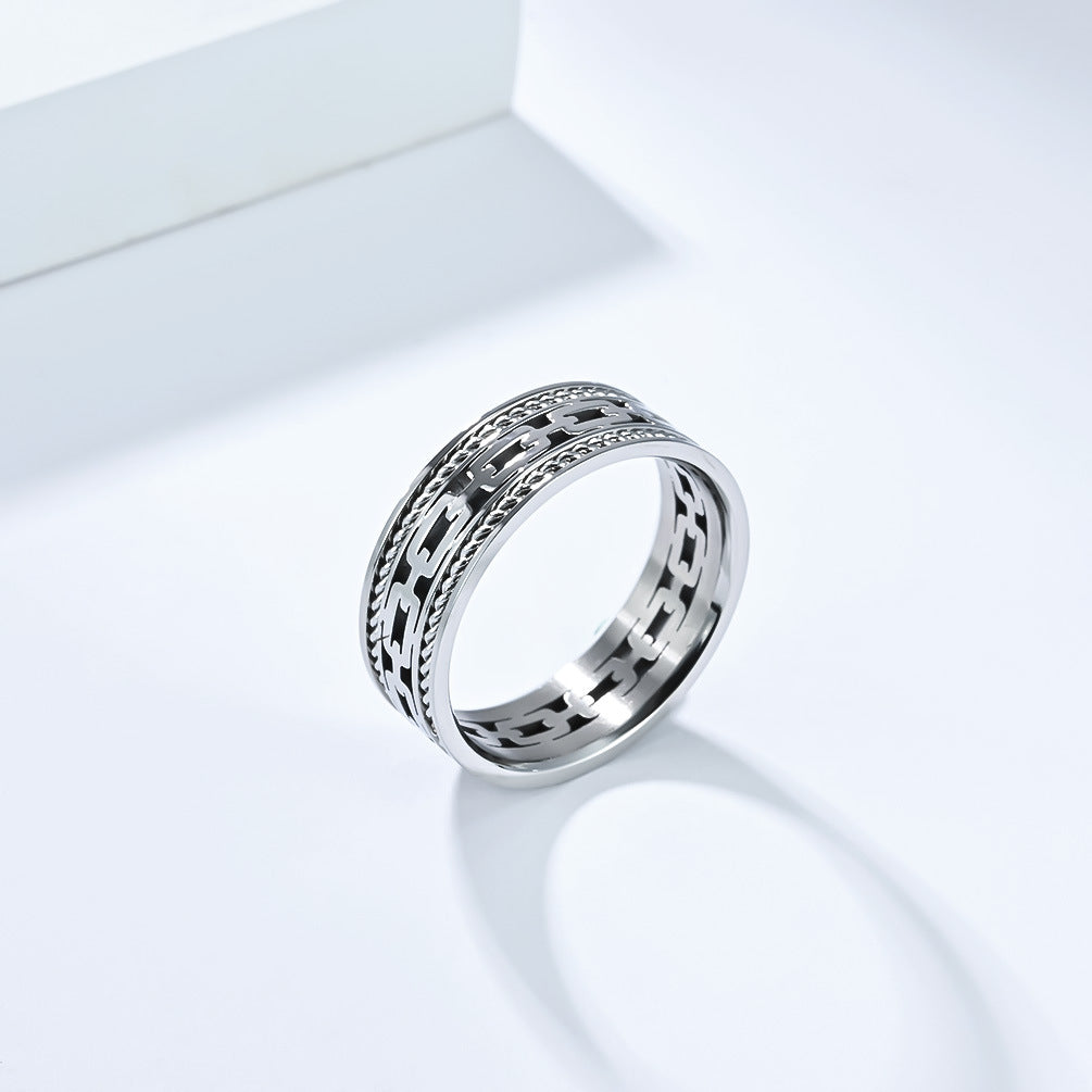 Planderful Titanium Steel Double Strand Wire Rope Hollow Cuban Chain Ring For Men Neutral Style