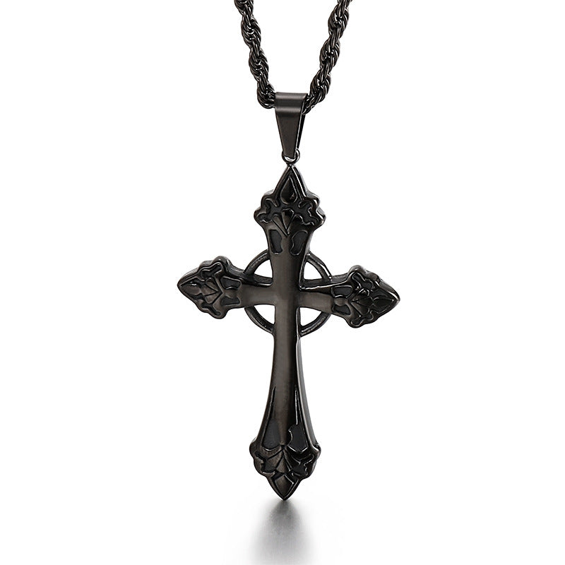 Titanium Steel Hollow Cross Pendant with Personalized Design for Men