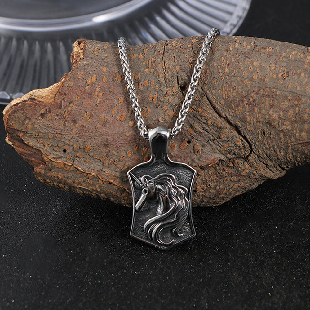 Titanium Steel Unicorn Pendant Necklace for Men - Retro Hip-Hop Style