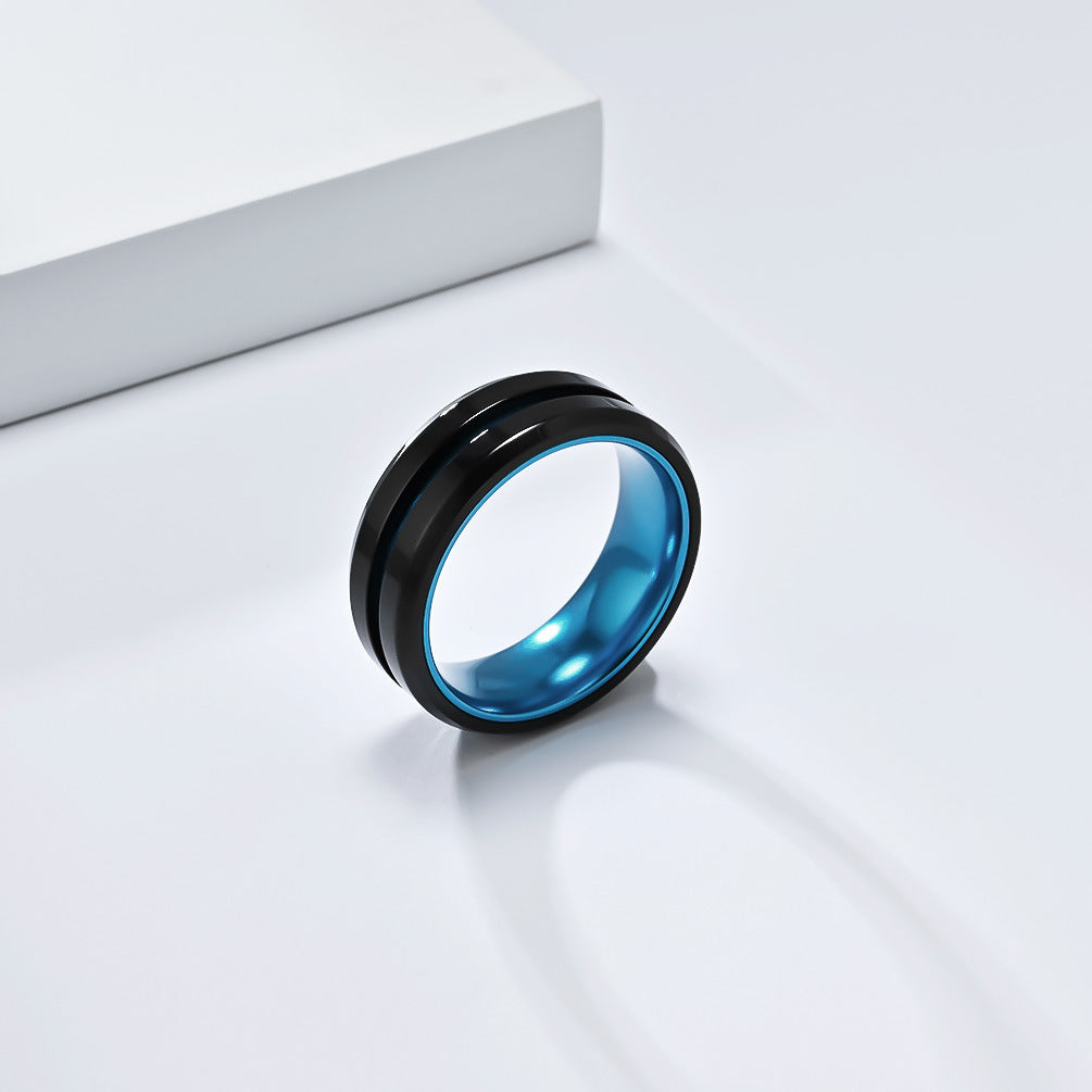 Planderful Men Stainless Steel Ring With Matte Inlaid Alumina Groove Two Color Personalized Hipster Style