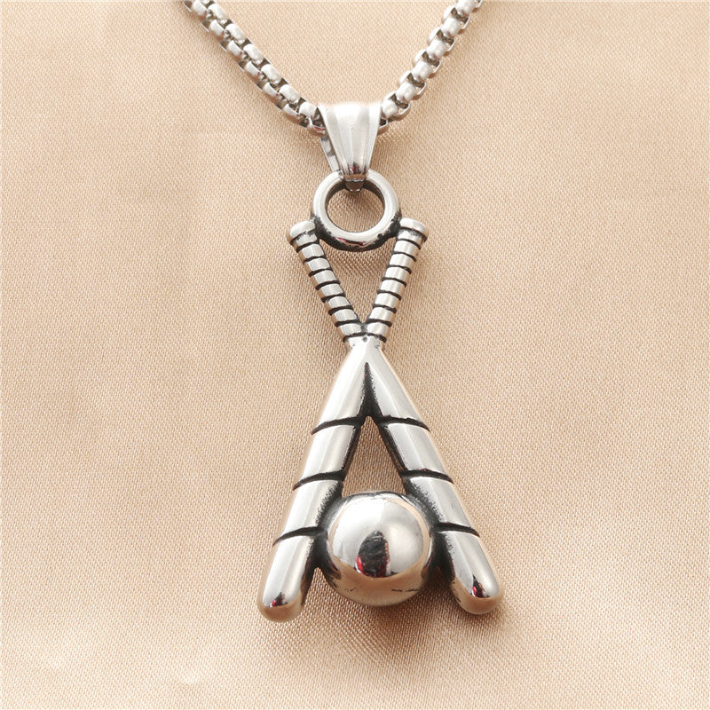Titanium Steel Baseball Bat Pendant Necklace - Retro Punk Style for Men