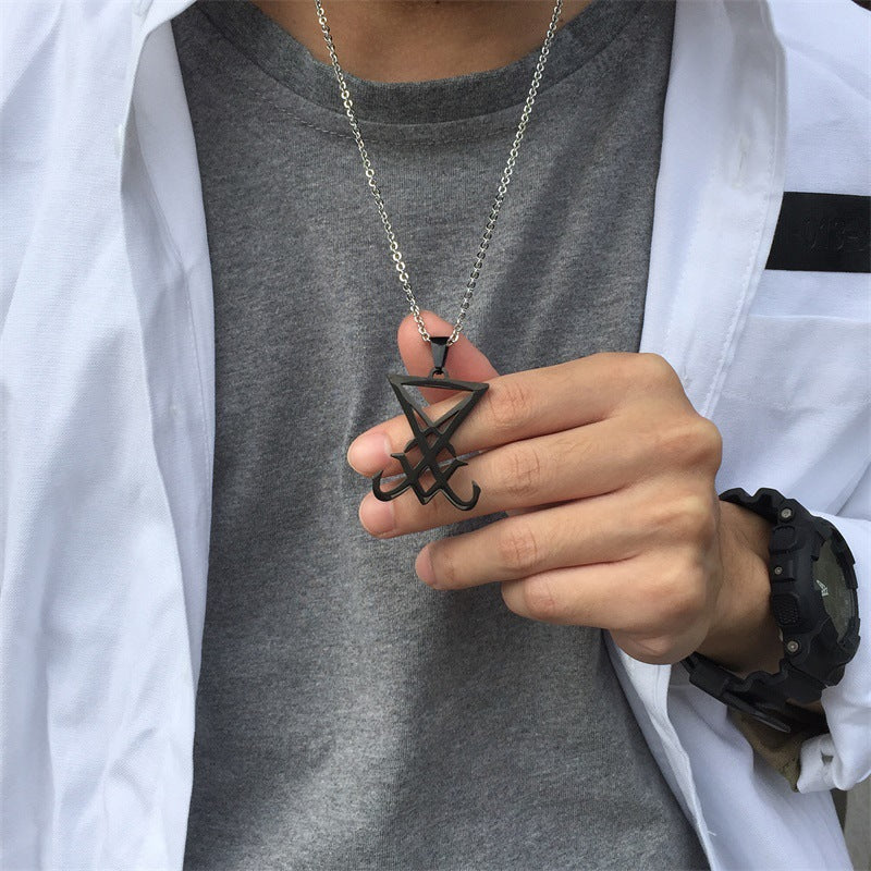 Titanium Steel Lucifer Seal Pendant for Men, Black Jewelry