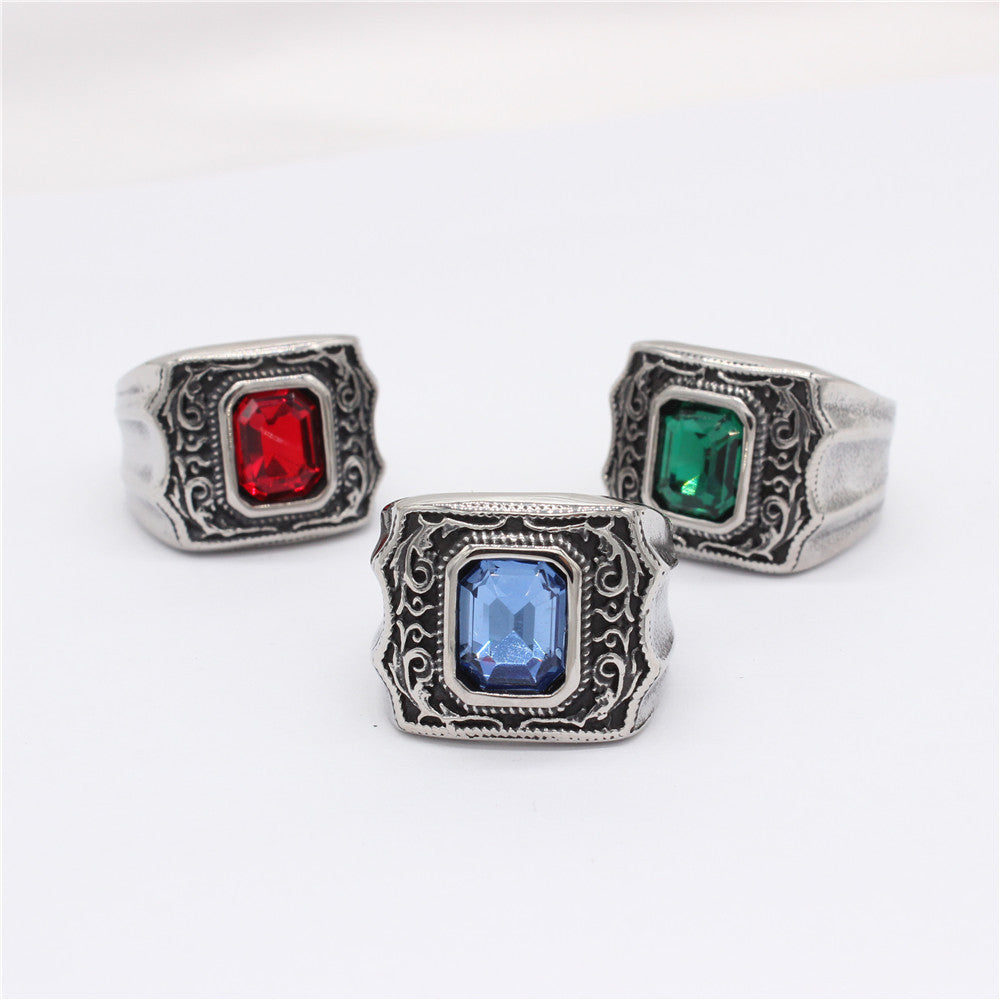 Titanium Steel Zircon Square Ring