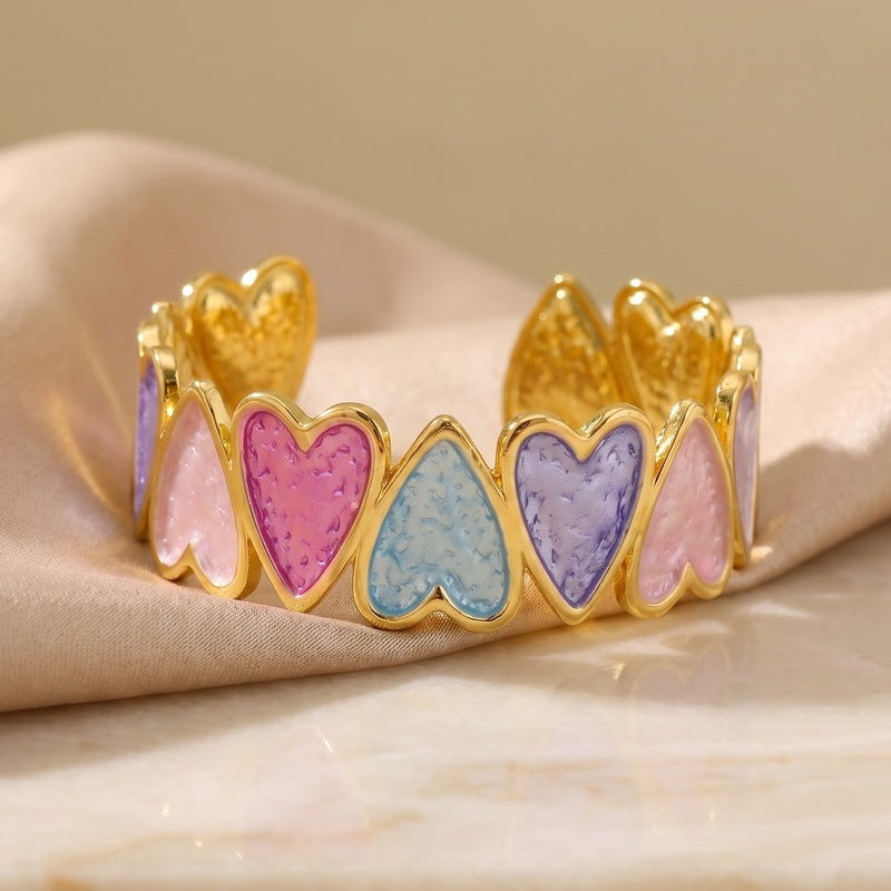 Spring & Summer Color Pearlescent Gradual Change Dripping Oil Love Open Bracelet