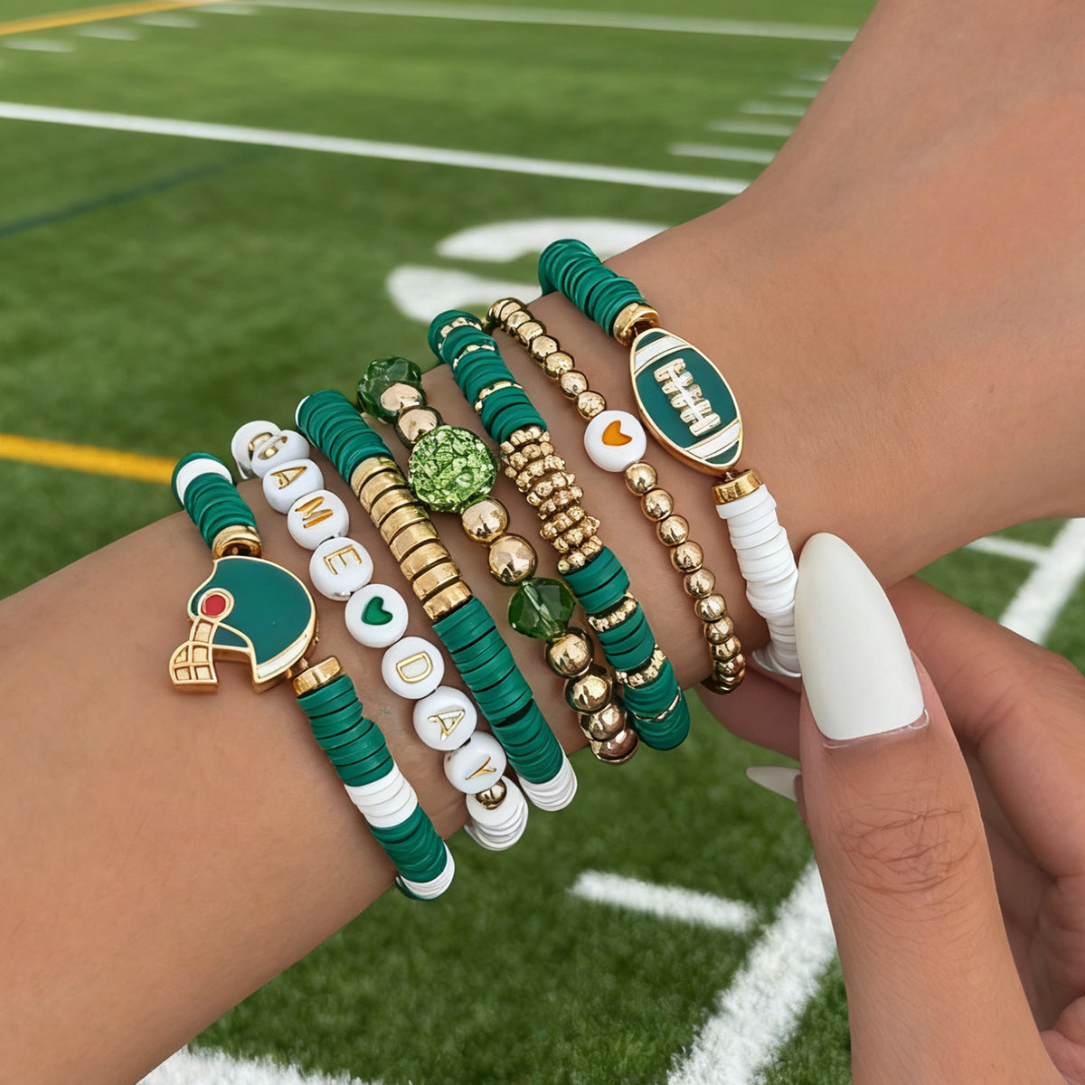 Planderful Football Bracelet Set Vienna Verve Game Day Jewelry For Women Bold Colorful Drip Statement