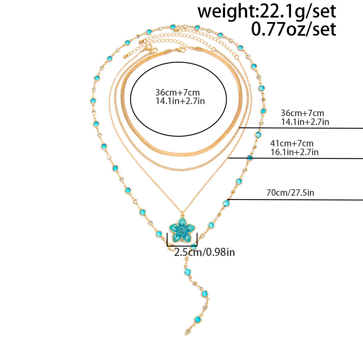 Light Luxury Oil Drip Flower Collarbone Holiday Y-Shaped Colored Zircon Fringed Necklace