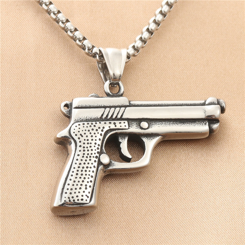 Personalized Punk Titanium Steel Gun Pendant Necklace for Men - Retro Trendy Design