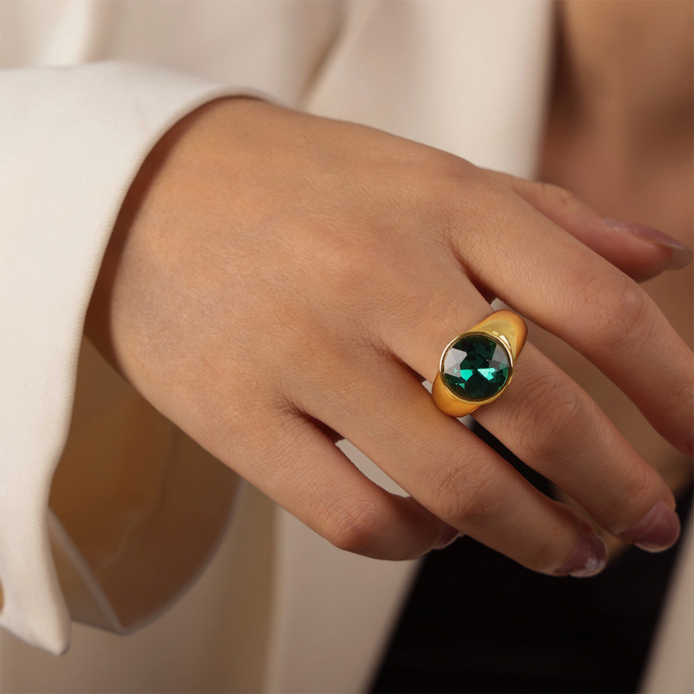 Green Zircon Copper Inlaid Opening Ring - Luxe Jewelry for Women