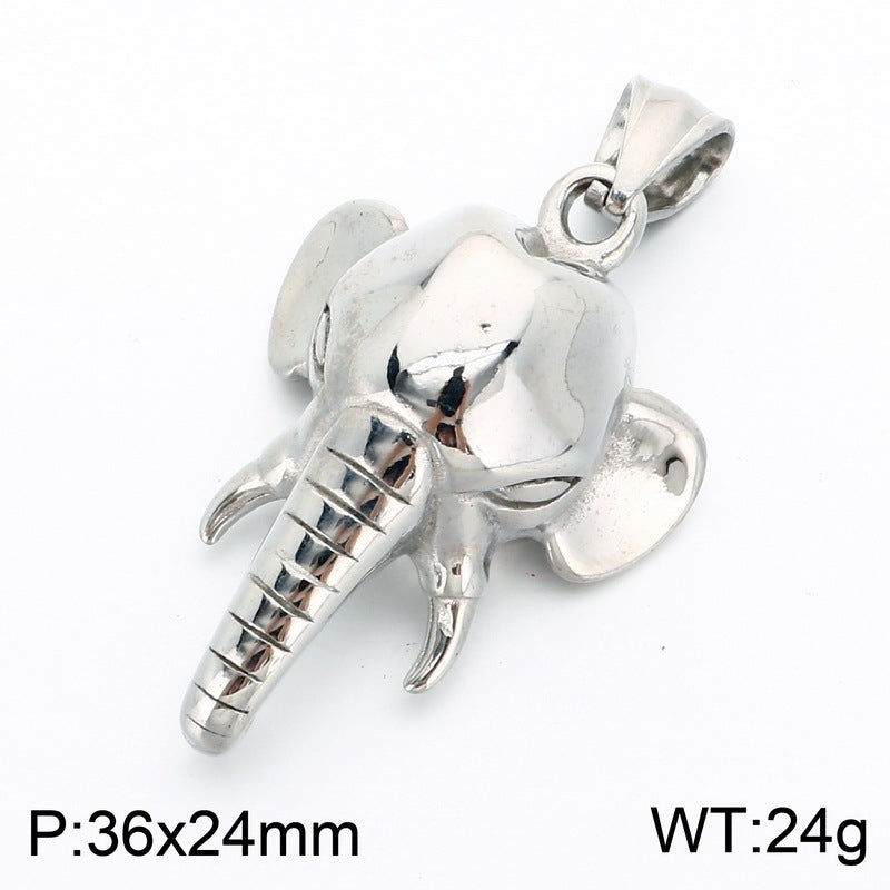 Vintage Ruby Jixiang Pendant Exotic Style Three-Dimensional Elephant Casting Pendant Stainless Steel Men's Necklace