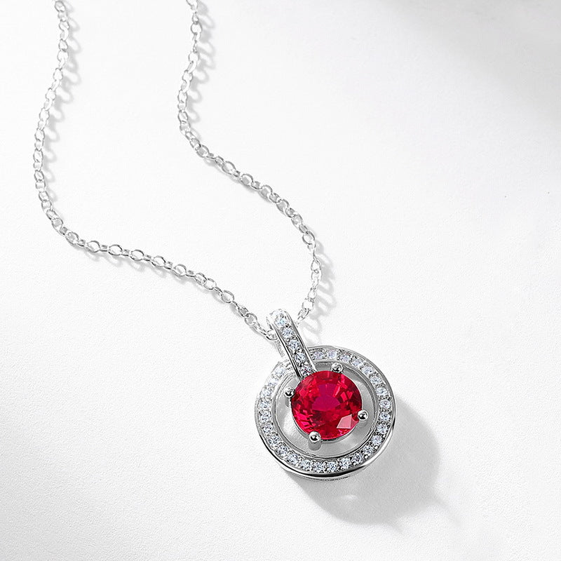 S925 Sterling Silver Lab-Grown Ruby & Moissanite Round Necklace