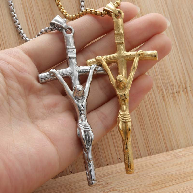 Titanium Steel Cross Pendant Necklace for Men - Punk Style Retro Stainless Steel Accessory by Planderful