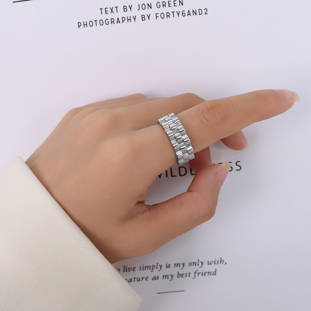 Exaggerated Retro Style Titanium Steel Gold Ring with Thick Strap