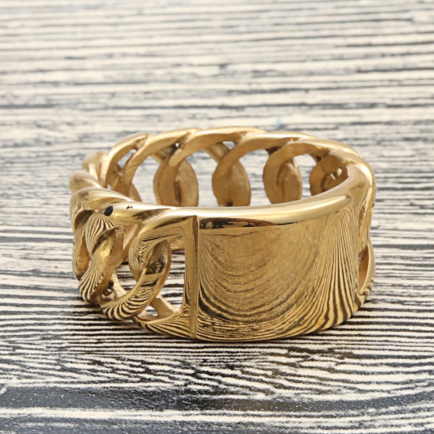 Retro Punk Titanium Steel Hollow Chain Ring for Men - Trendy Stainless Steel Jewelry