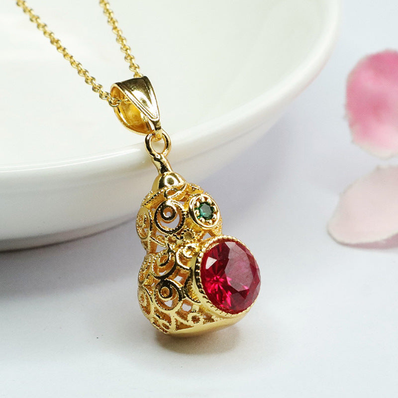 Lab-Grown Ruby Gourd Pendant — No Chain
