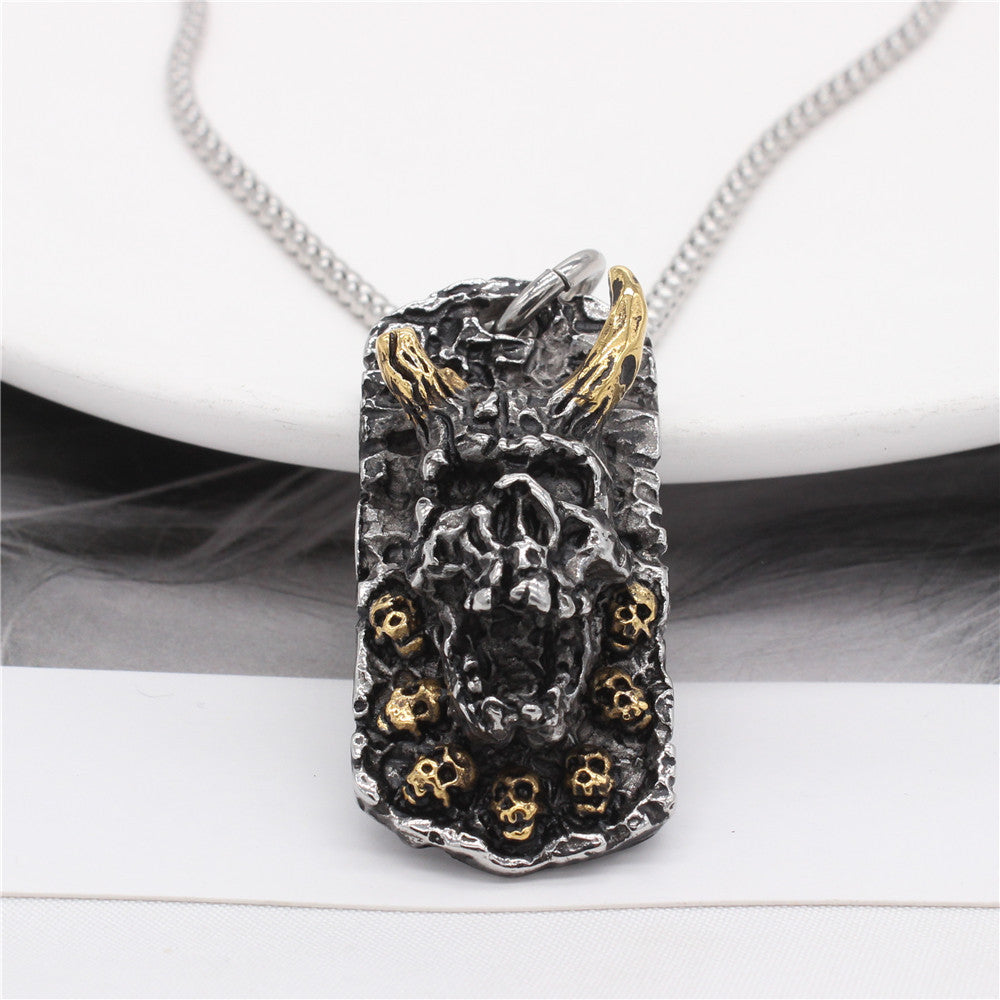 Horned Monster Skull Titanium Steel Pendant Necklace