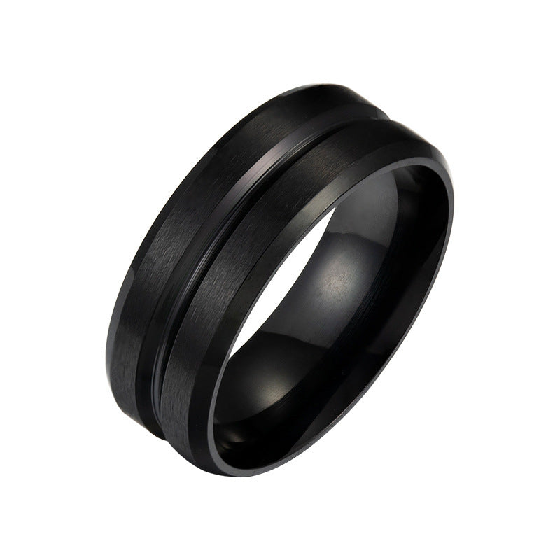 European Elegance Men's Titanium Ring with Black Plating - Stainless Steel, 8mm Width